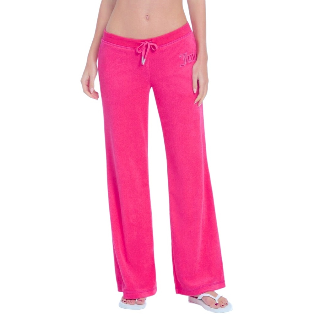 Juicy Couture Women’s Low Rise Wide Leg Pink Velour Pant – Size XS